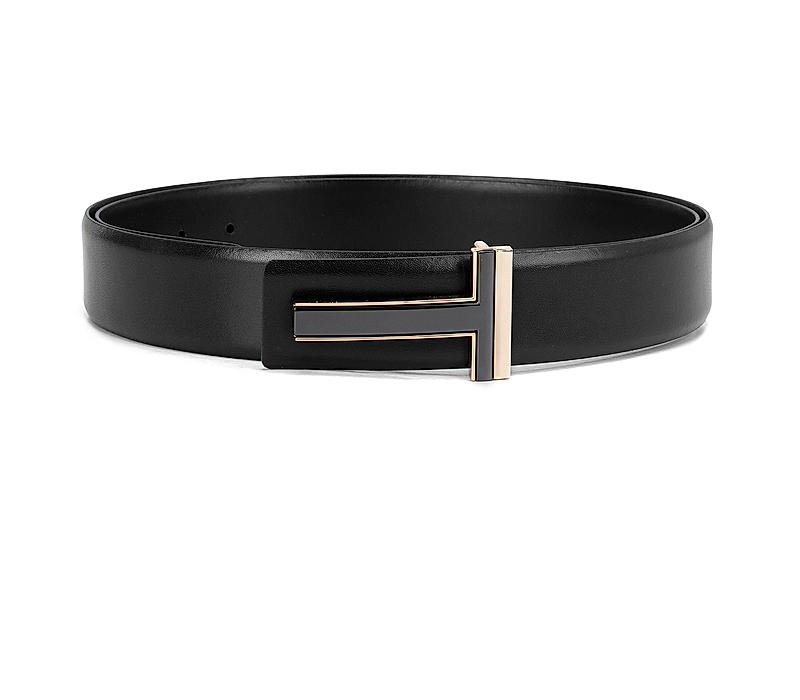 Black Plain Leather Formal Men's Belt